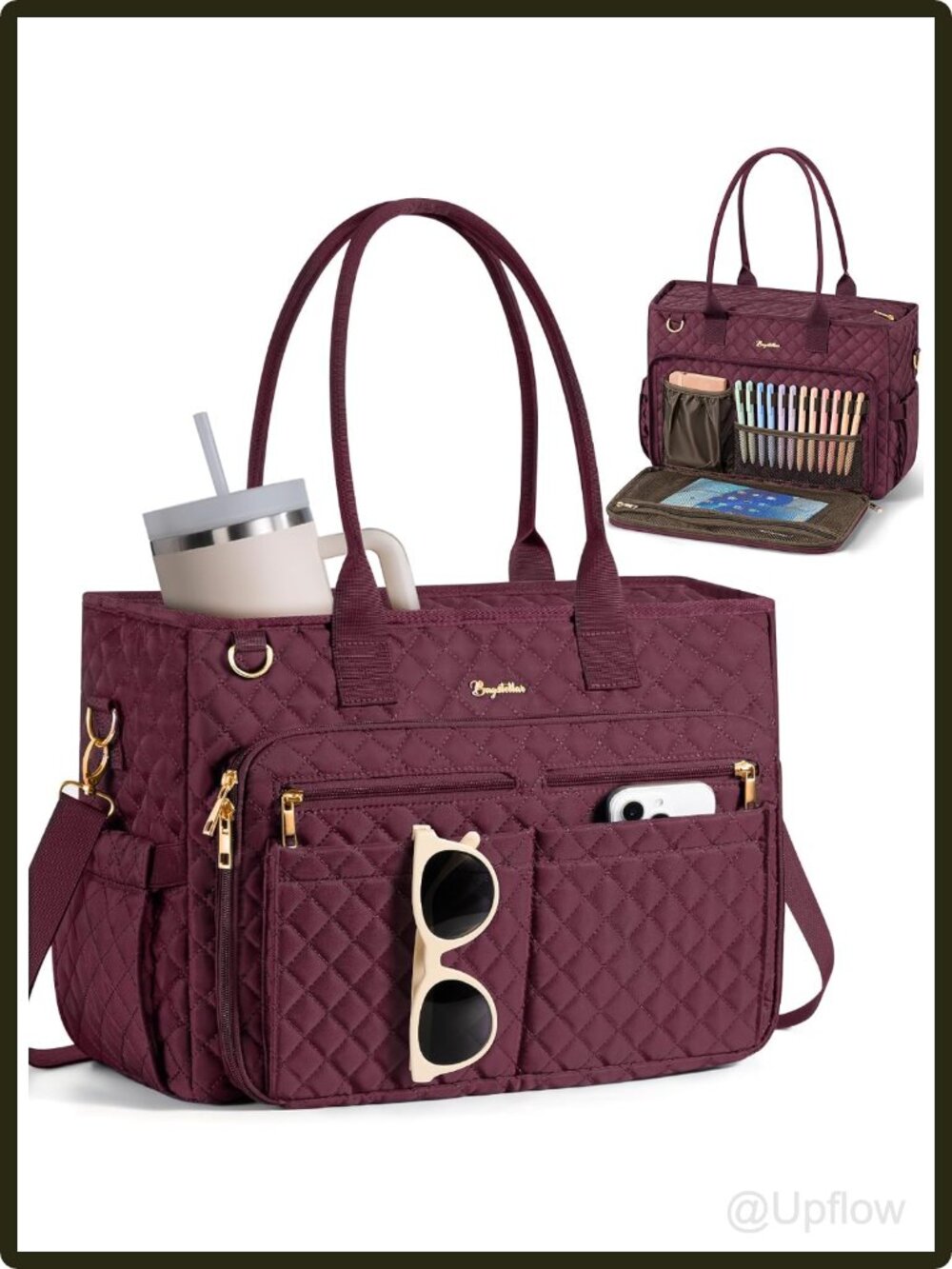 Women's 15.6" Laptop Tote Bag 33 Pocket Teacher Work Bag Quilted Polyester